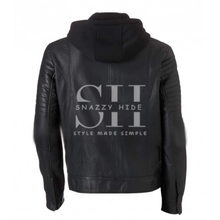 Mens Hooded Black Faux Leather Moto Jacket