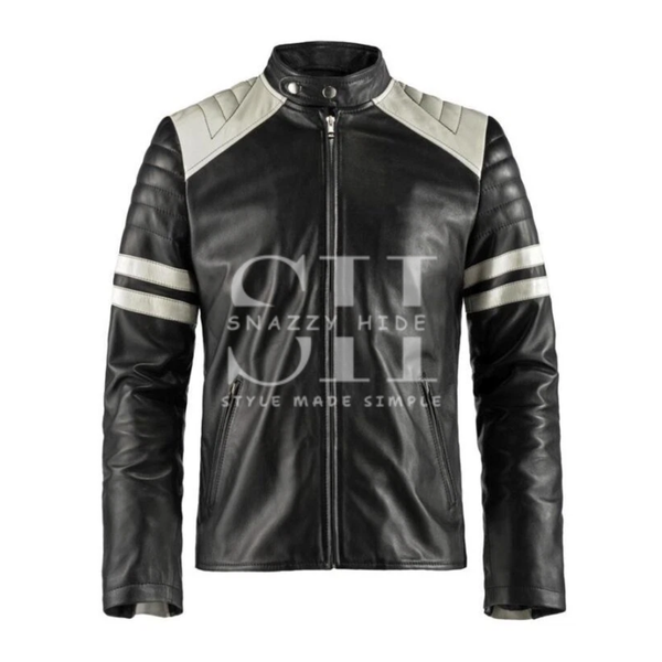 Mens Fight Club Mayhem Style Black Leather Motorcycle Jacket Worn By Brad Pitt
