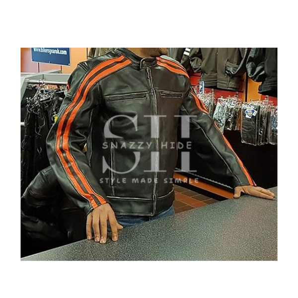 Mens Fight Club Mayhem Style Black Leather Motorcycle Jacket