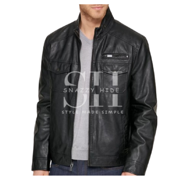 Mens Faux Leather Moto Jacket