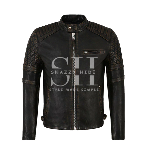Mens Dsitressed Black Motorbike Leather Jacket