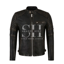 Mens Dsitressed Black Motorbike Leather Jacket