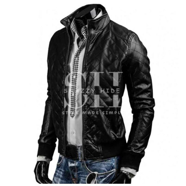 Mens Designer Slim Fit Black Quilted Jacket