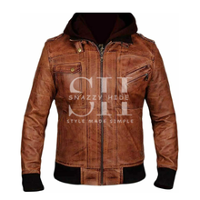 Mens Brown Hooded Leather Jacket