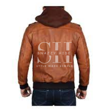 Mens Brown Hooded Leather Jacket