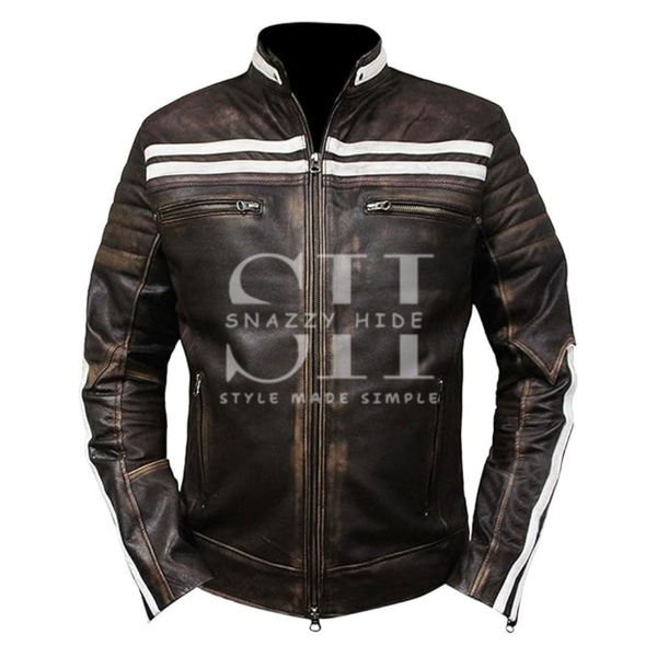 Mens Brown Cafe racer Leather Jacket