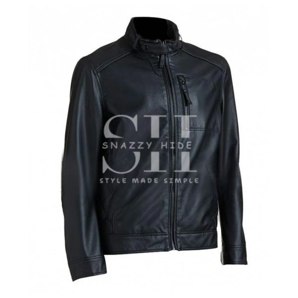 Mens Black Ribbed Leather Jacket