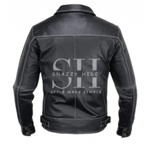 Mens Black Leather Stitched Jacket