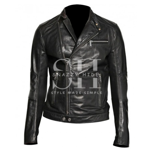 Mens Black Leather Moto Jacket