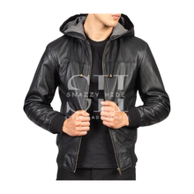 Mens Black Leather Jacket With Hood