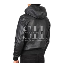 Mens Black Leather Jacket With Hood