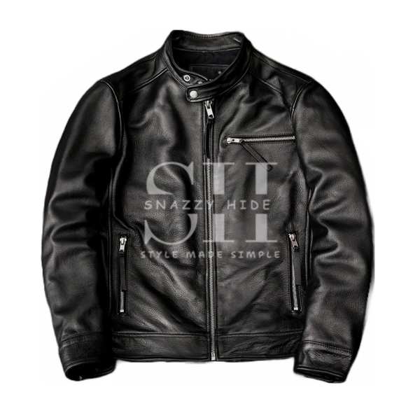 Mens Black Leather Biker Jacket On Hot Sale
