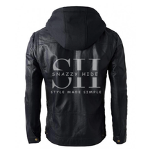 Mens Black Faux Leather Jacket with Hood