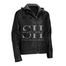 Mens Black Faux Leather Hooded Jacket