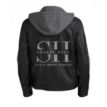 Mens Black Faux Leather Hooded Jacket