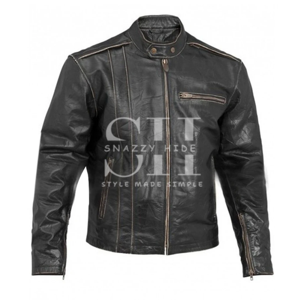 Mens Biker Vintage Distressed Jacket
