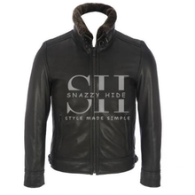Mens Leather Mens Bomber Leather Jacket Detachable Faux-Fur Collar