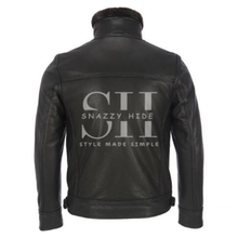 Mens Leather Mens Bomber Leather Jacket Detachable Faux-Fur Collar