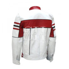 Men's Stylish White & Red Biker Leather Jacket