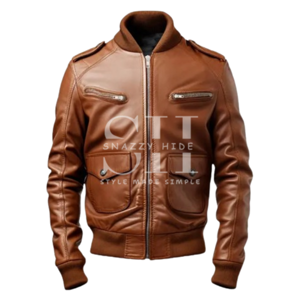 Men's Slim Fit Zipper Strap Motorcycle Leather Jacket