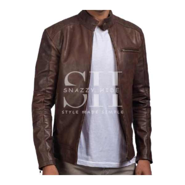 Men Waxed Biker Leather Jacket