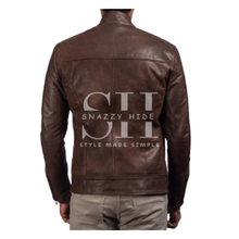 Men Waxed Biker Leather Jacket