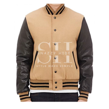 Men Tan And Brown Varsity Jacket