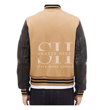 Men Tan And Brown Varsity Jacket