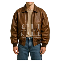 Classic Brown Leather Bomber Jacket for Men