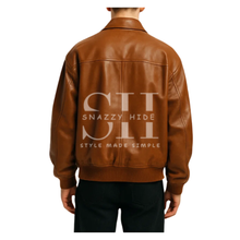 Men’s Oversized Front Pockets Brown Leather Bomber Jacket