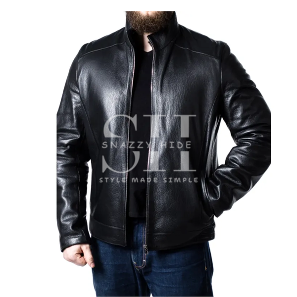 Men’s Sheepskin Black Leather Biker Jacket
