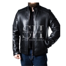 Men’s Sheepskin Black Leather Biker Jacket