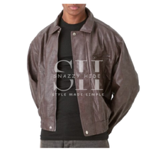 Textured Bomber Leather Jacket Mens