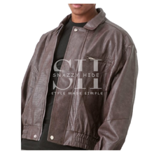 Textured Bomber Leather Jacket Mens
