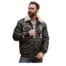 Mens Black Aviator Leather Jacket