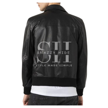 Mens Shirt Collar Black Bomber Leather Jacket