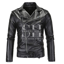 Slim Fit Belted Rider Black Jacket