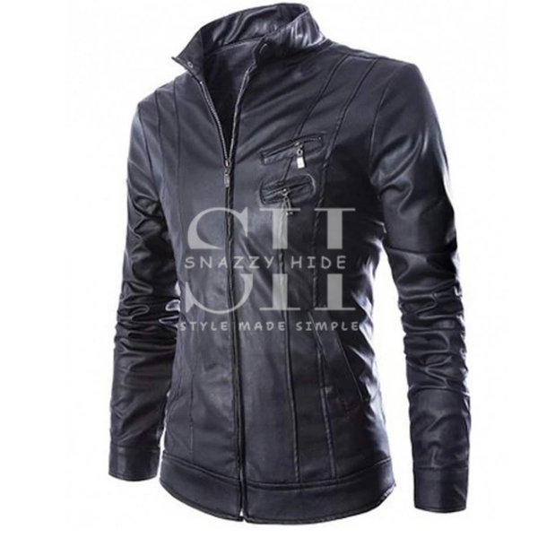 Slim fit Mens Faux Leather Biker Jacket