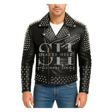 Men Studded Black Leather Jacket