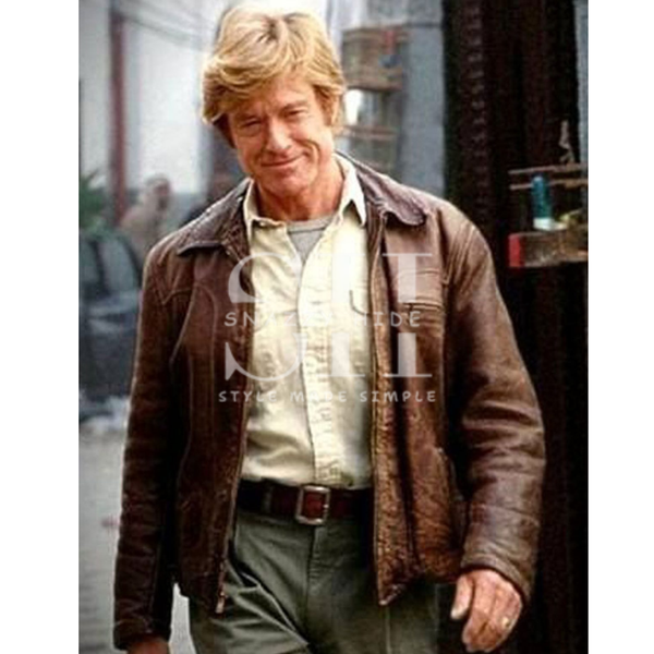 Robert Redford Brown Distressed Leather Jacket From The Spy Game
