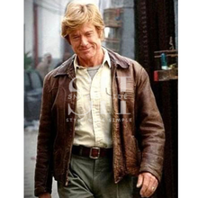 Robert Redford Brown Distressed Leather Jacket From The Spy Game