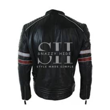Richmond Premium Black Red and White Striped Men Retro Racing Leather Jacket