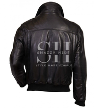 Slim Fit Mens Black Leather Bomber Jacket