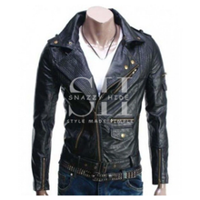 Slim fit Black Leather Jacket Mens Biker