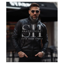 Slim Fit Black Bomber Style Leather Jacket