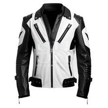 Men’s Black & White Biker Leather Jacket