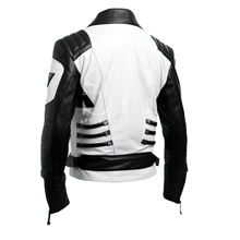Men’s Black & White Biker Leather Jacket