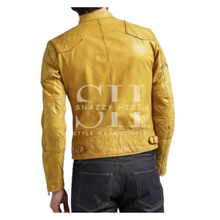 Men’s Yellow Cafe Racer Leather Biker Jacket