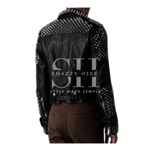 Men’s Silver Studded Punk Biker Leather Jacket