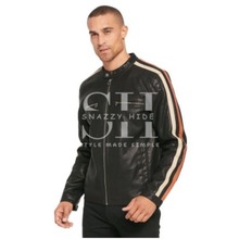 Men’s Racing Stripes Motorcycle Leather Jacket